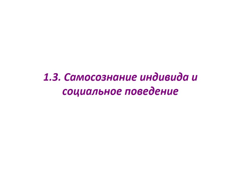 1.3. Самосознание индивида и социальное поведение 1.3. Самосознание индивида и социальное поведение